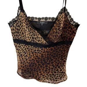 A.B.S Y2K Leopard Print Lace Trim Camisole Sz M